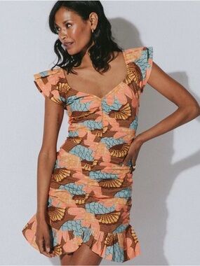 NWT … CLEOBELLA “Size: S” Tiana Flutter-Sleeve Ruched Mini Dress